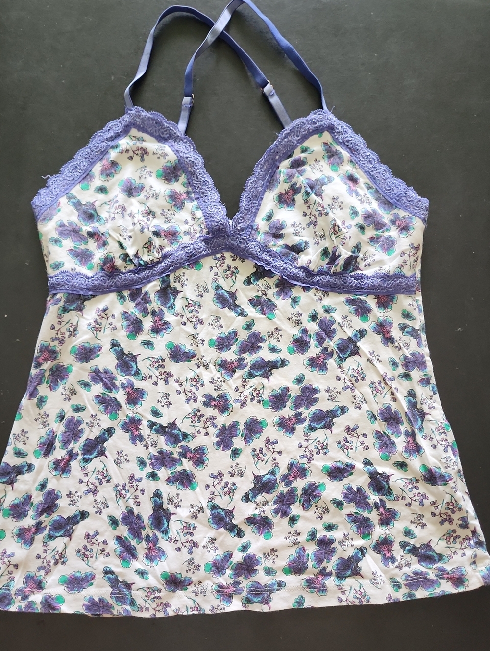 Cynthia Rowley Purple Floral Lace Trim Halter Cami Top Small Y2K
